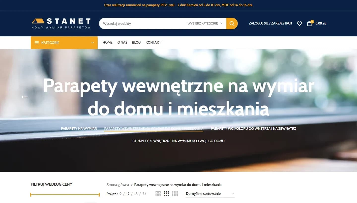 Stanet Parapety — strona kategorii parapetów wewnętrznych