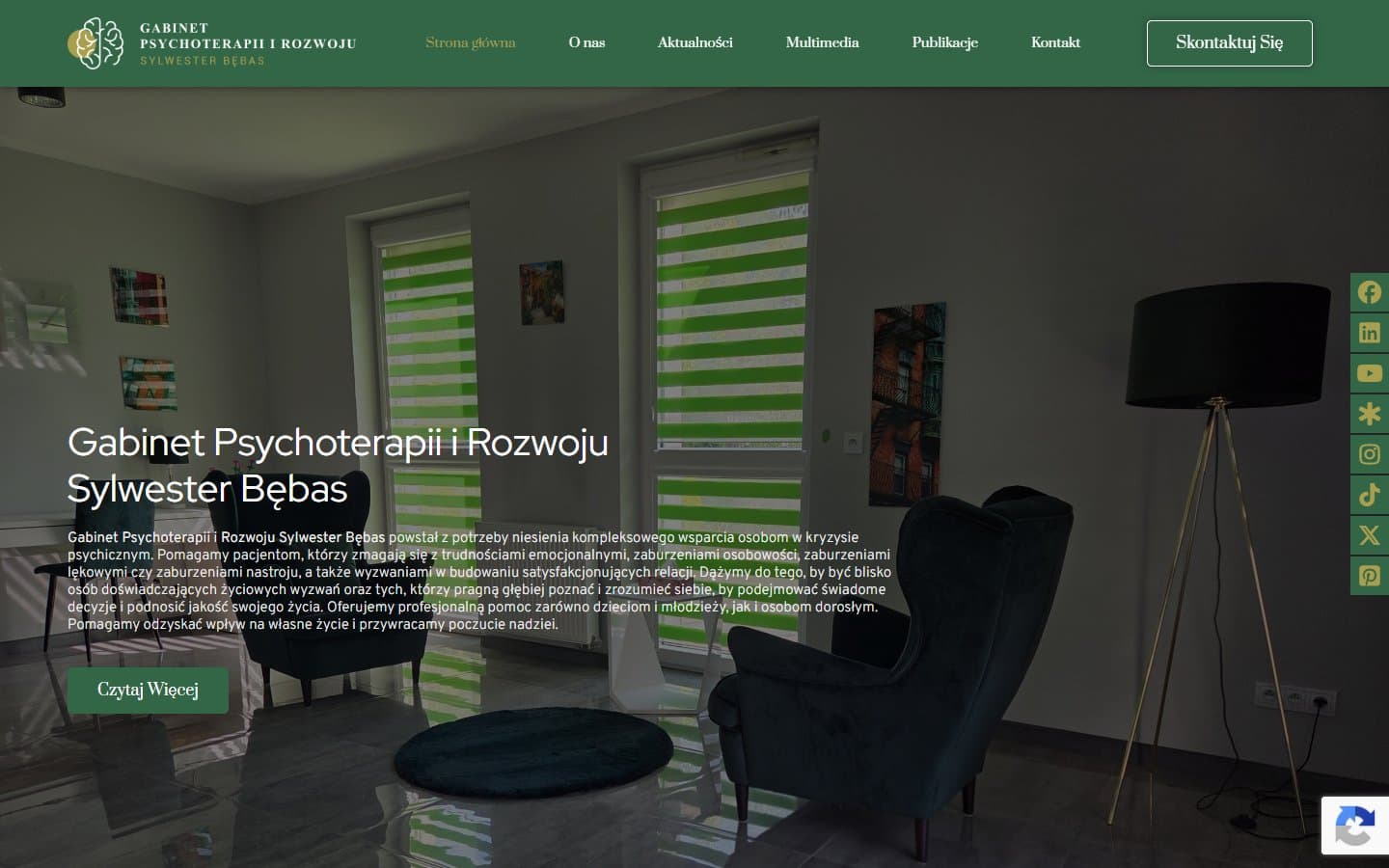 Gabinet Sylwestra Bębasa — nagłówek witryny z fotografią wnętrza gabinetu