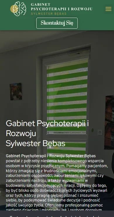 Gabinet Sylwestra Bębasa — strona z fotografią wnętrza gabinetu — widok mobilny